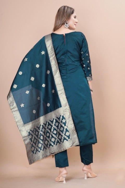 Embroidiery Kurti With Pant And Duptta Set