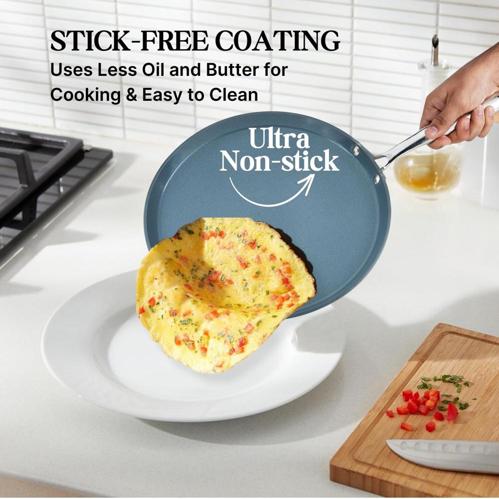 Vinod SAS Ceramic Platinum Triply Stainless Steel Non Stick Dosa Tawa - 31 cm | 4 mm Thick | Stick Free Coating | Metal Spatula Safe | Heat Resistant Handle | Induction & Gas Compatible | Toxin Free