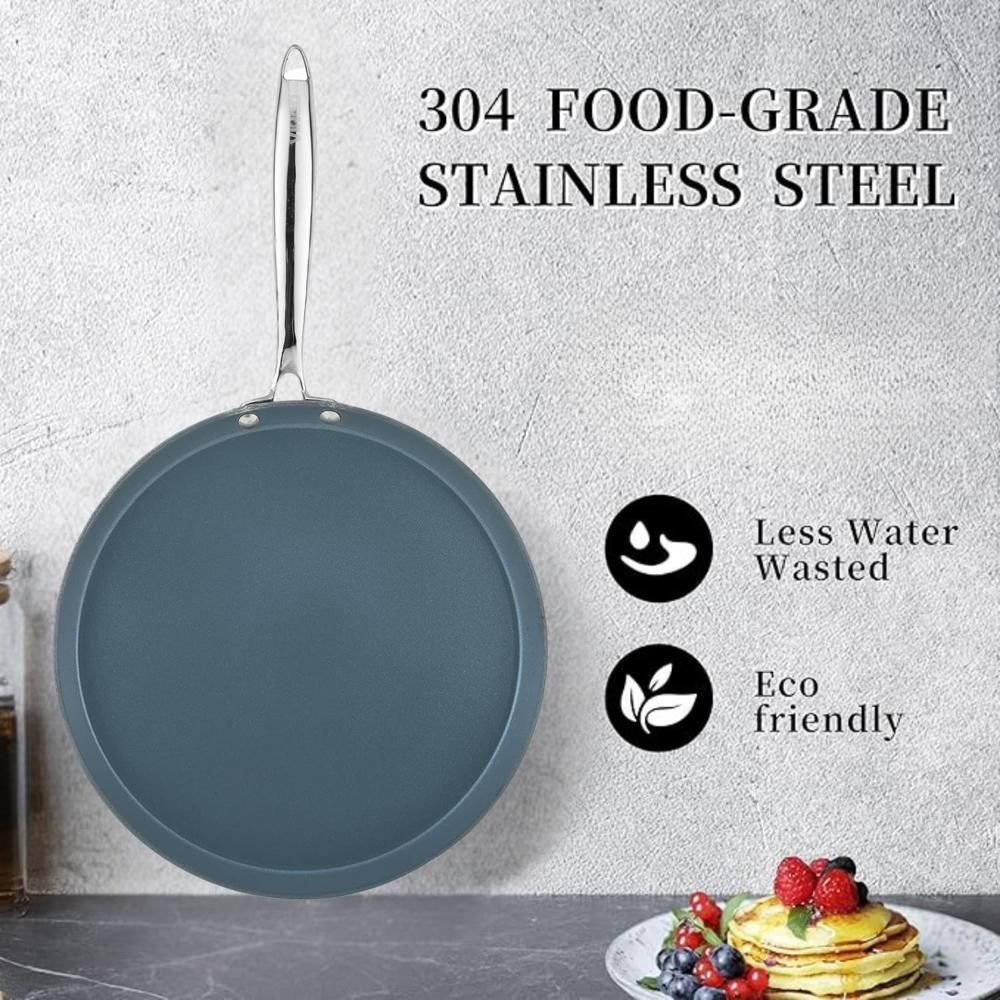 Vinod SAS Ceramic Platinum Triply Stainless Steel Non Stick Dosa Tawa - 31 cm | 4 mm Thick | Stick Free Coating | Metal Spatula Safe | Heat Resistant Handle | Induction & Gas Compatible | Toxin Free