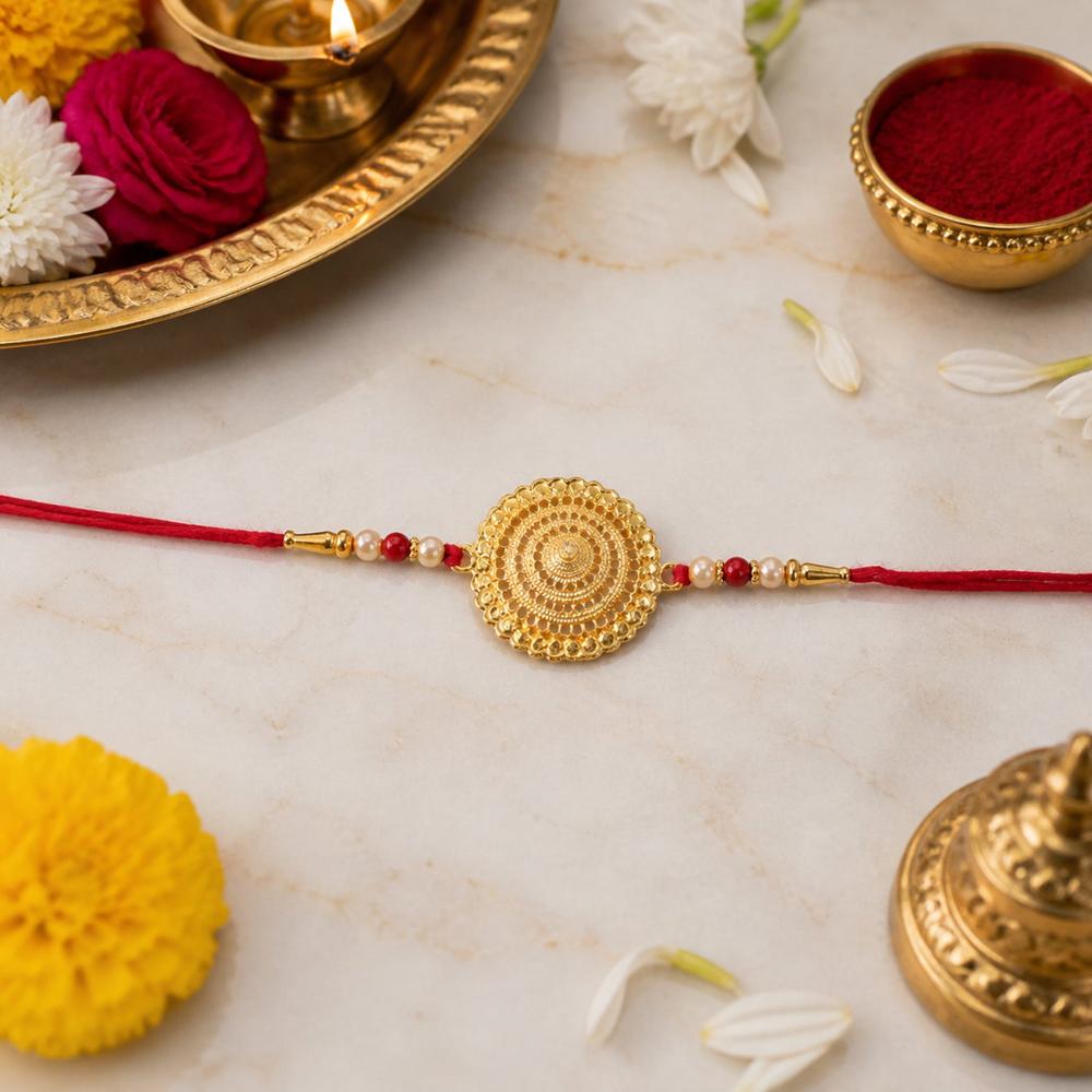 Rakshabandhan Rakhi Elegant Gold & Pearl Design For Brothers - Color: Mix
