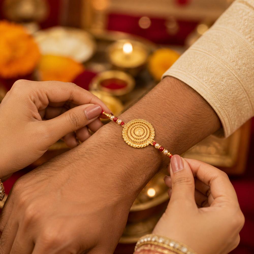Rakshabandhan Rakhi  Elegant Gold & Pearl Design for Brothers