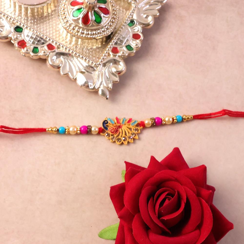 Colorful Peacock Rakhi Elegant Festival Gift With Stones - Color: Mix