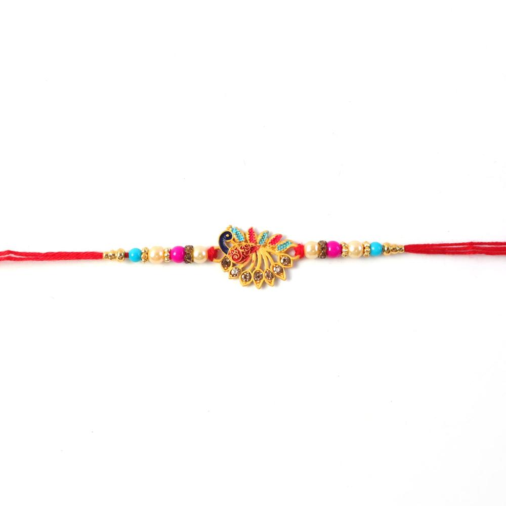 Colorful Peacock Rakhi  Elegant Festival Gift with Stones