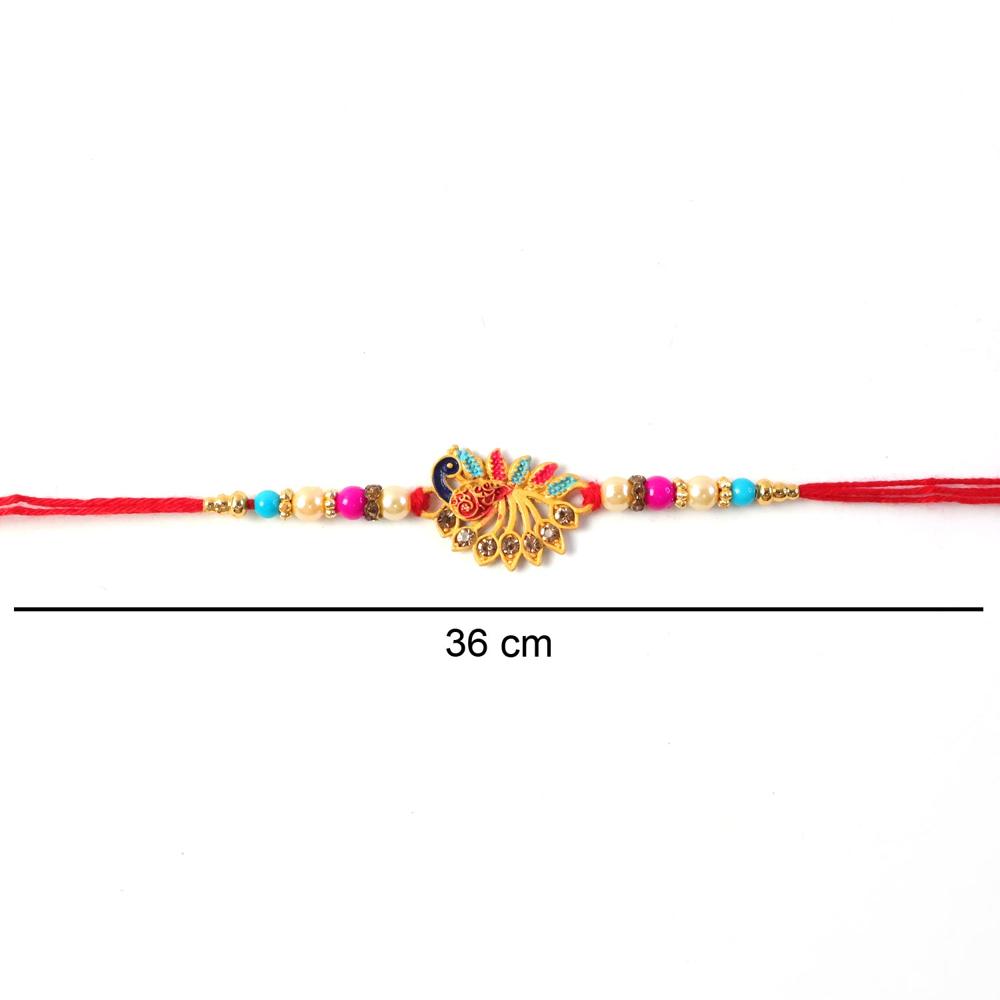 Colorful Peacock Rakhi  Elegant Festival Gift with Stones