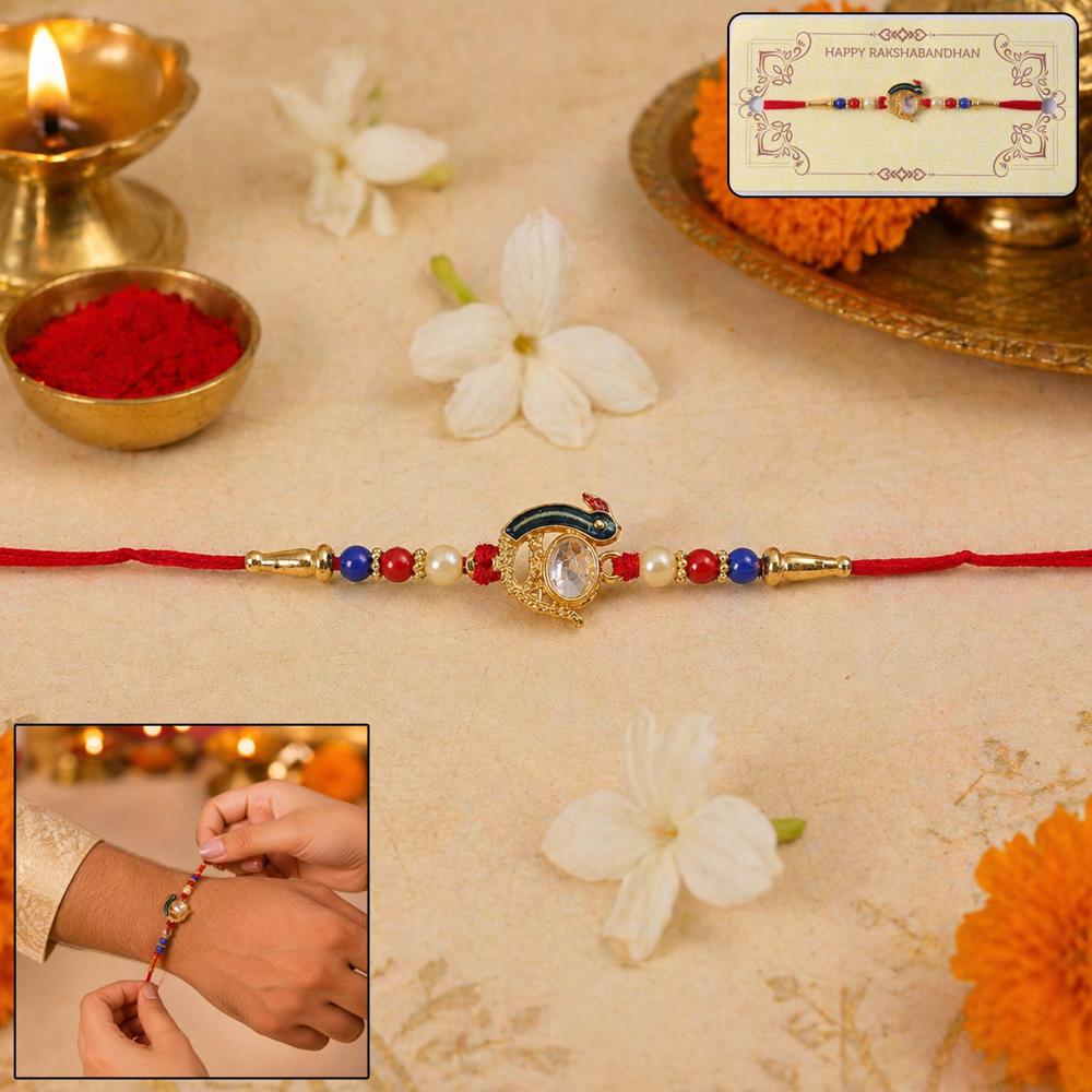 Elegant Stone Studs Rakhi Traditional Beaded Brother Gift - Color: Mix