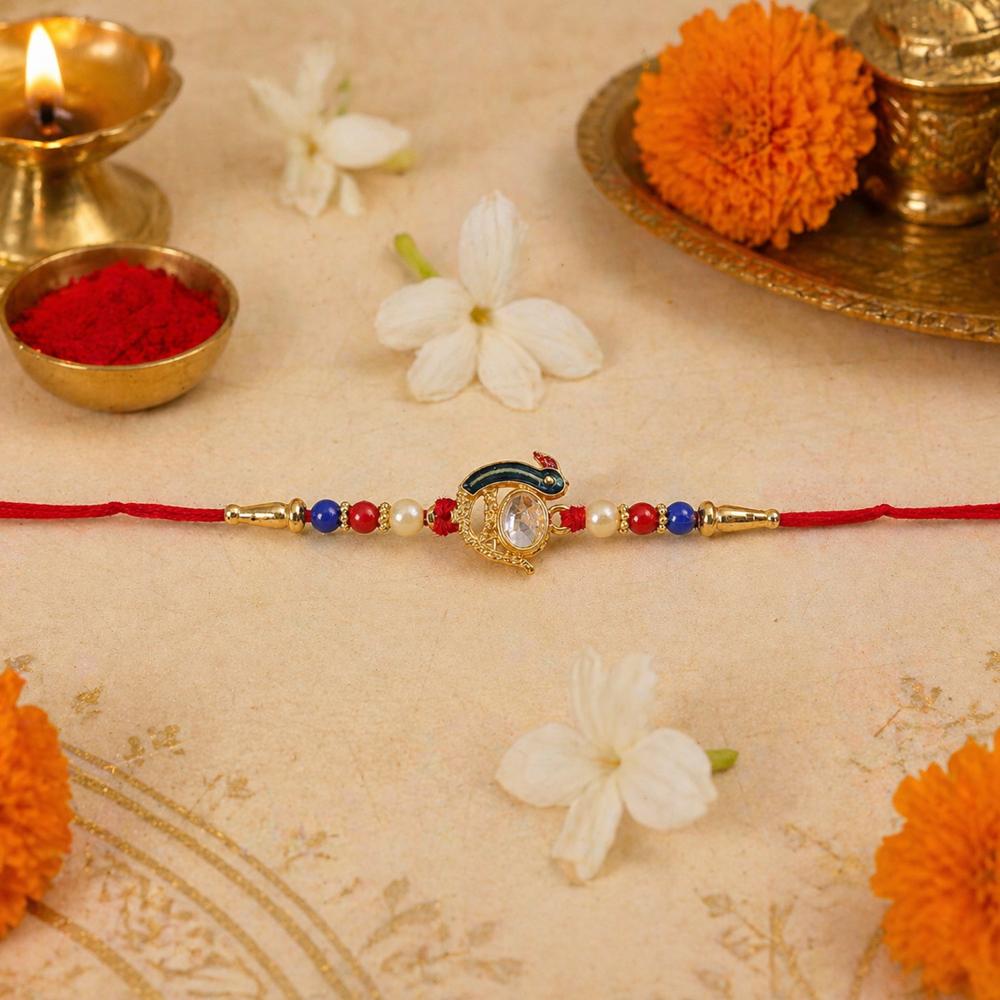 Elegant Stone Studs Rakhi  Traditional Beaded Brother Gift