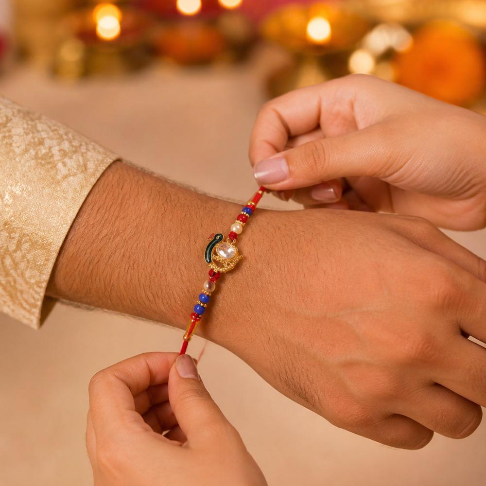 Elegant Stone Studs Rakhi  Traditional Beaded Brother Gift
