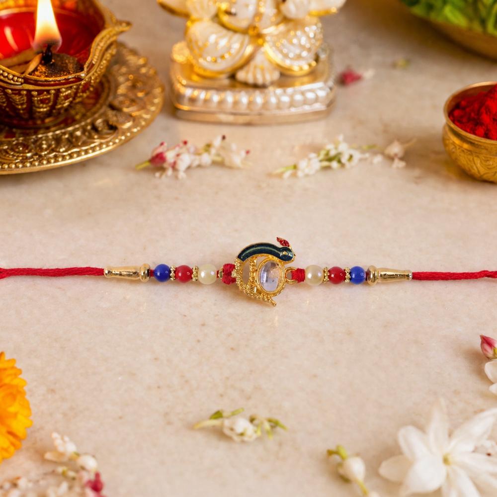 Elegant Stone Studs Rakhi  Traditional Beaded Brother Gift