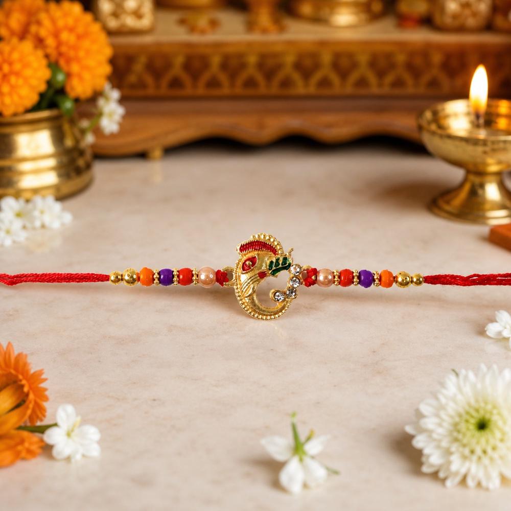 Traditional Ganesh Beaded Rakhi  Embrace Festive Bonding