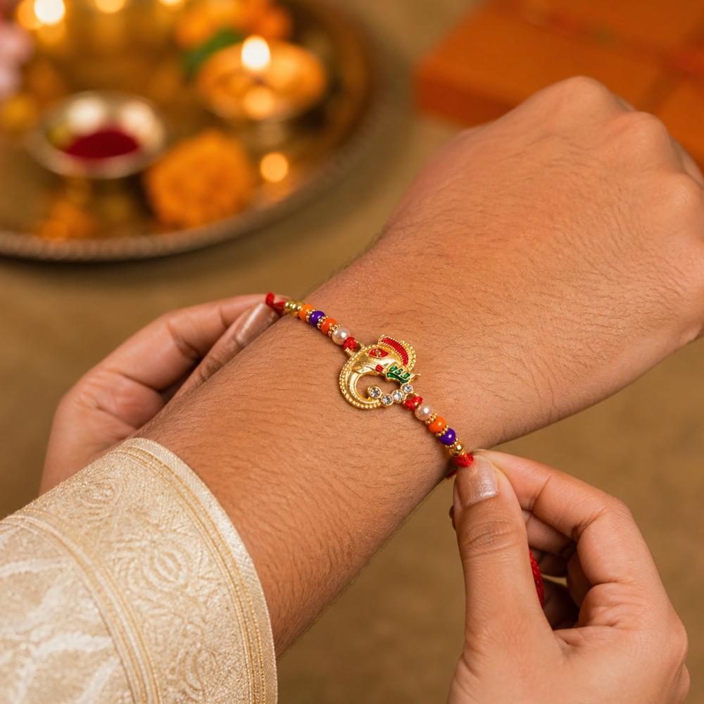 Traditional Ganesh Beaded Rakhi  Embrace Festive Bonding