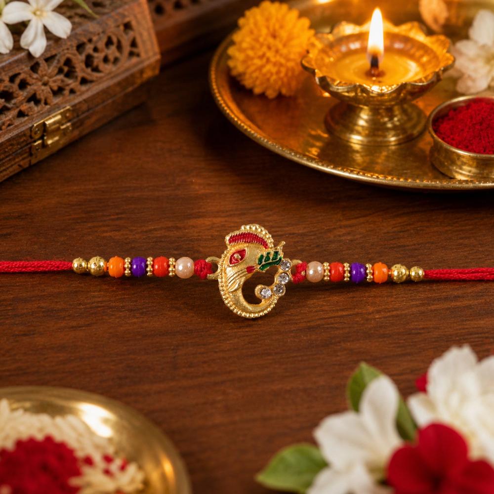Traditional Ganesh Beaded Rakhi  Embrace Festive Bonding