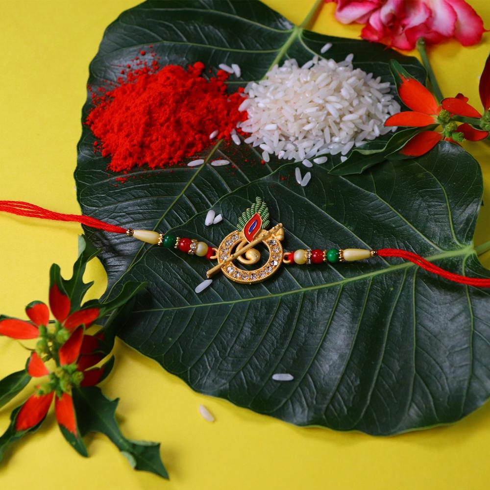 Lord Krishna Motif Rakhi Divine Blessings For Rakshabandhan - Color: Mix