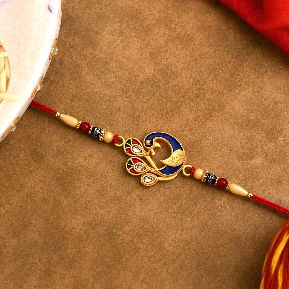 Peacock Meenakari Rakhi Vibrant Traditional Thread For Brother - Color: Mix