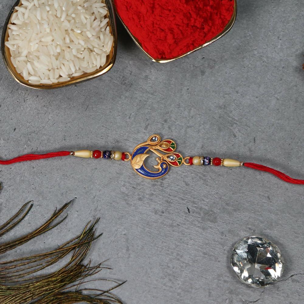 Peacock Meenakari Rakhi  Vibrant Traditional Thread for Brother