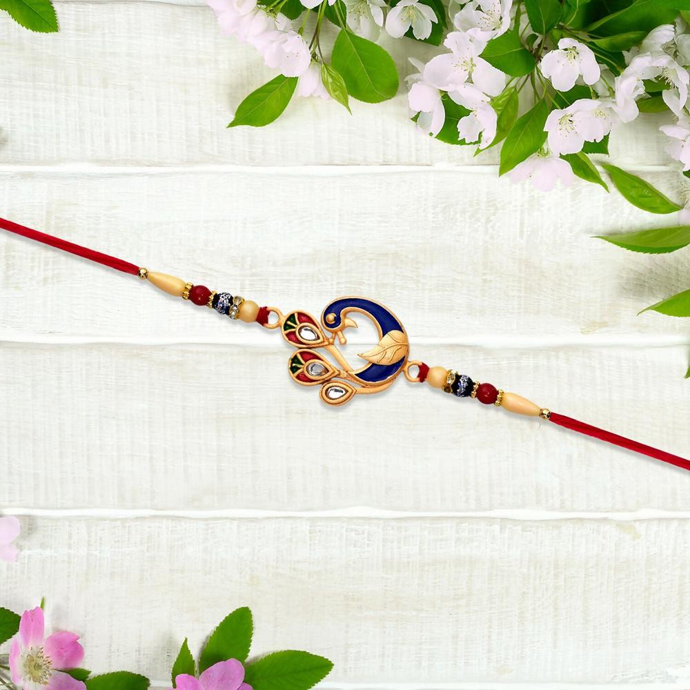 Peacock Meenakari Rakhi  Vibrant Traditional Thread for Brother