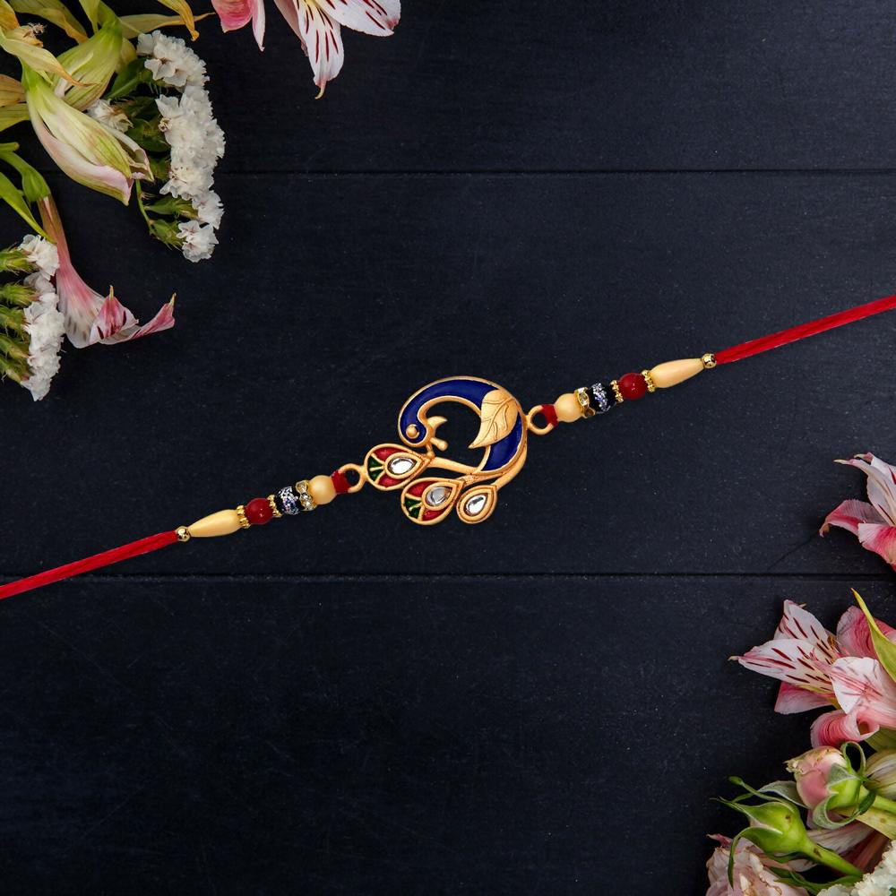Peacock Meenakari Rakhi  Vibrant Traditional Thread for Brother