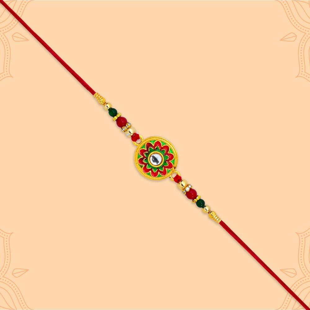 Colorful Flower Rakhi Vibrant Enamel & Beaded Design - Color: Mix