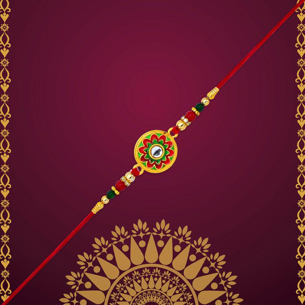 Colorful Flower Rakhi  Vibrant Enamel & Beaded Design