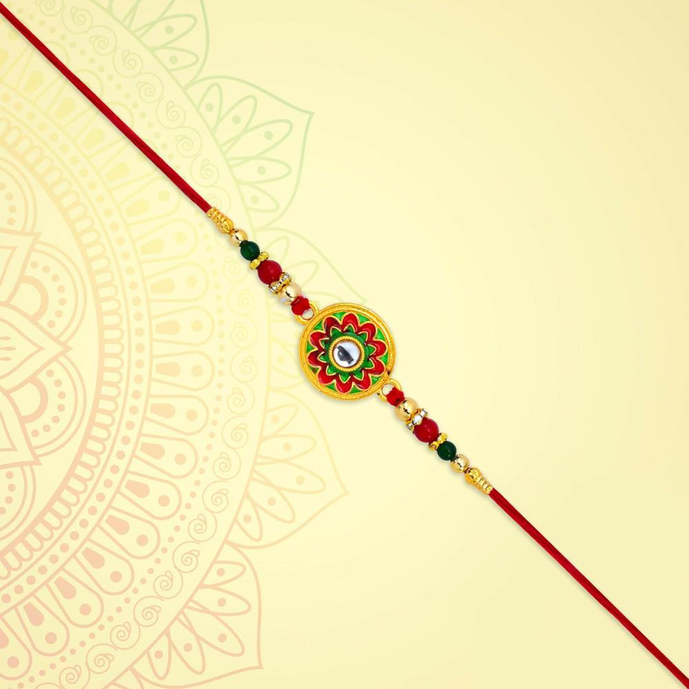 Colorful Flower Rakhi  Vibrant Enamel & Beaded Design