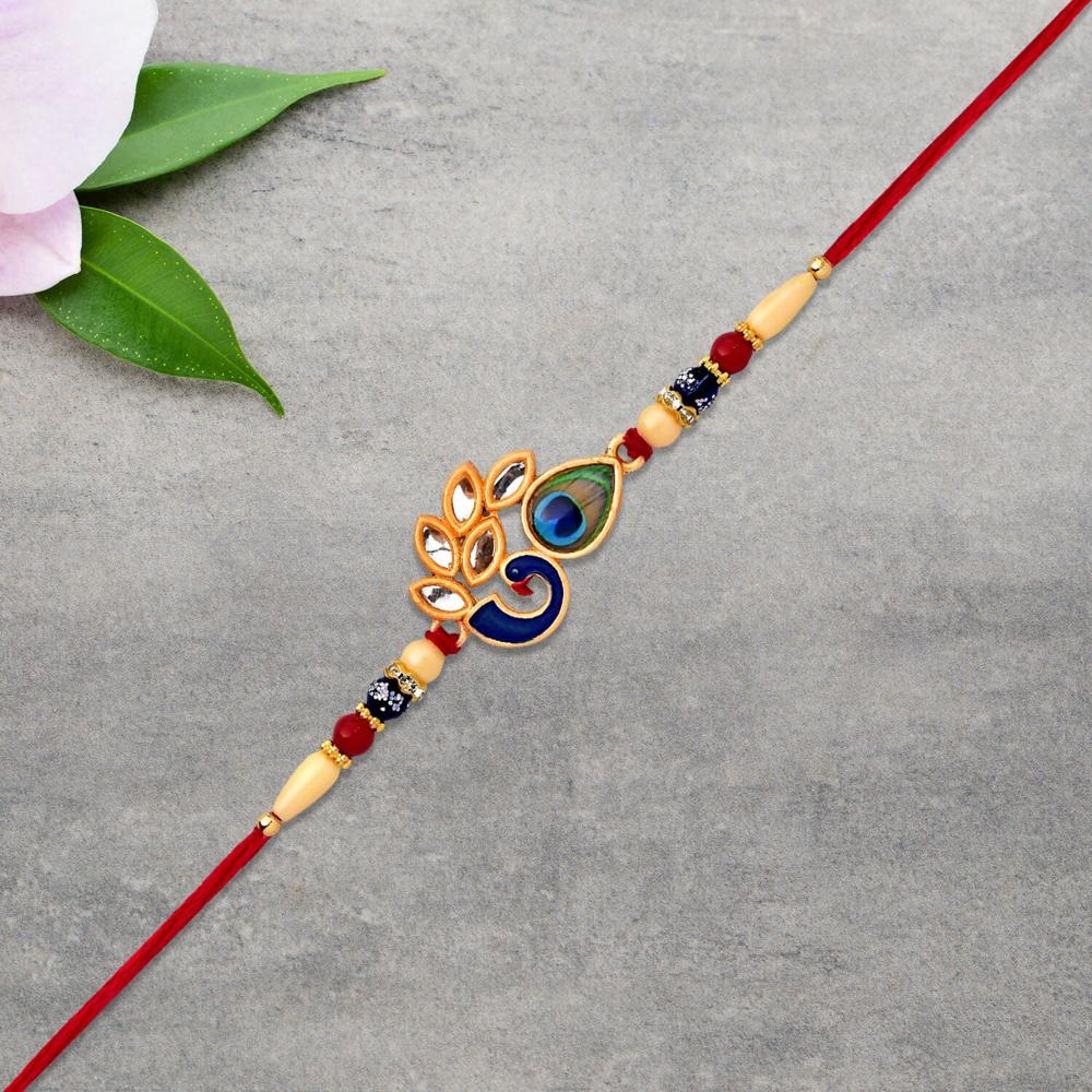 Mor Pankh Rakhi  Colorful Enamel Peacock Feather Design