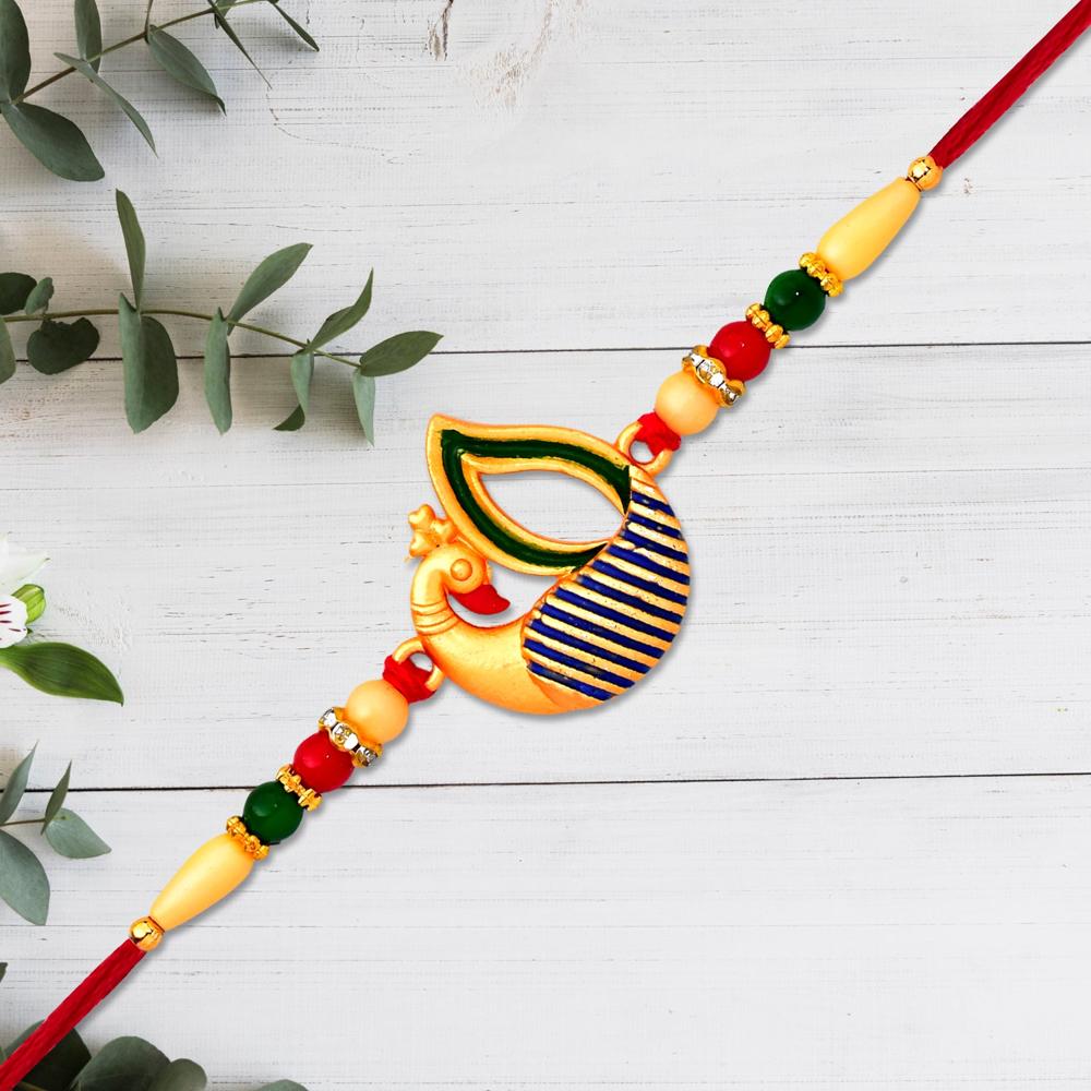 Peacock Feather Rakhi  Handcrafted Elegant Raksha Bandhan Thread