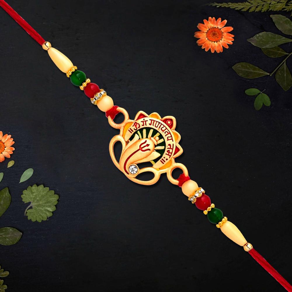 Om Ganesha Rakhi  Traditional Beadwork Blessings for Brother