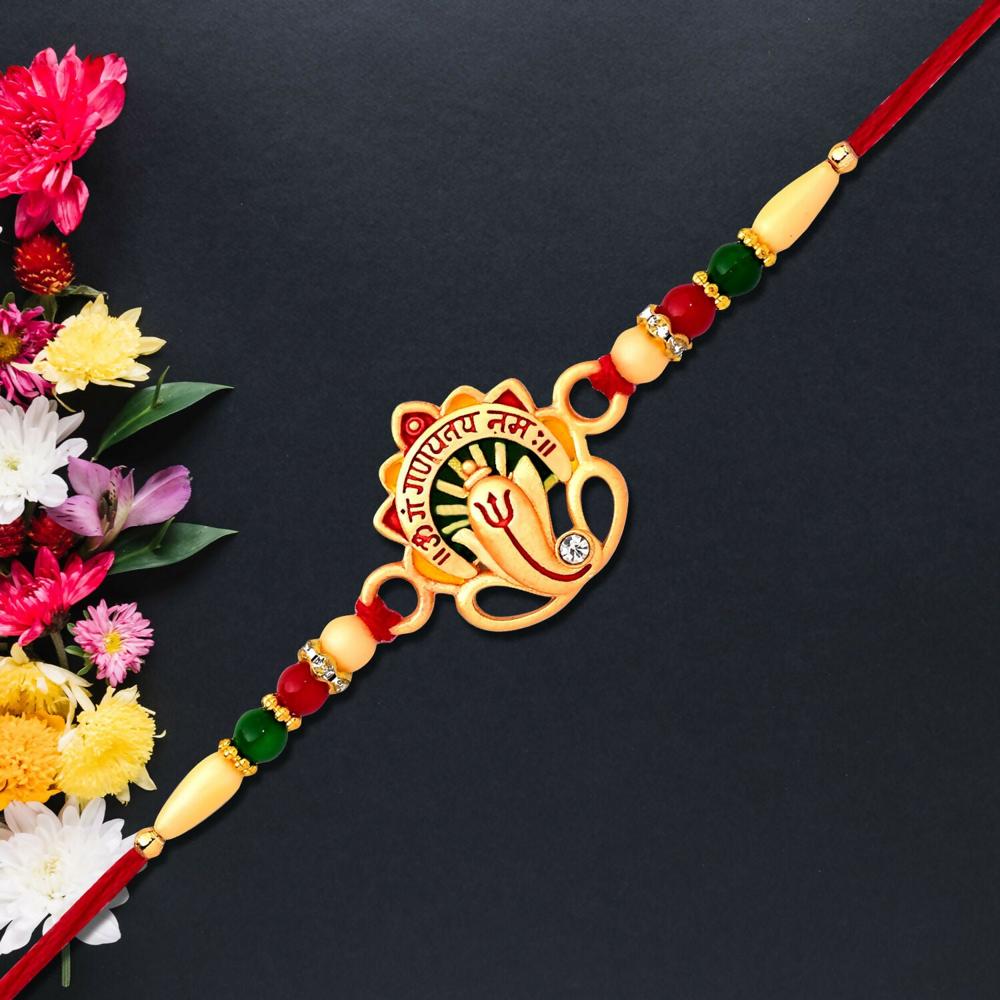Om Ganesha Rakhi  Traditional Beadwork Blessings for Brother