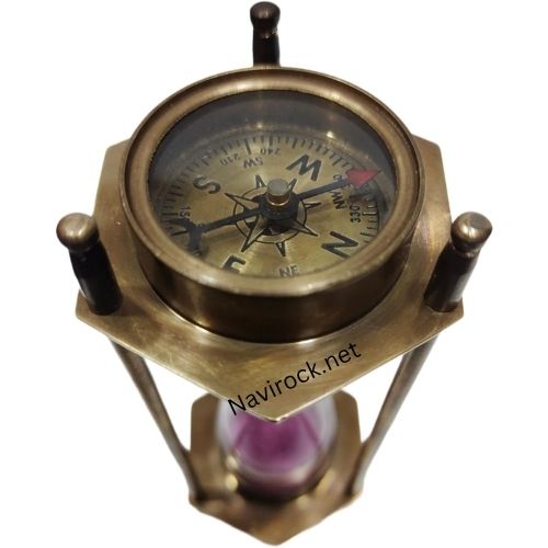 Marine Antique Compass Hourglass 5 Minutes Approx Vintage Sand Timer