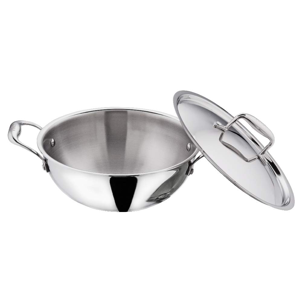 Stainless Steel Triply Kadhai with Lid 2.5 Litres