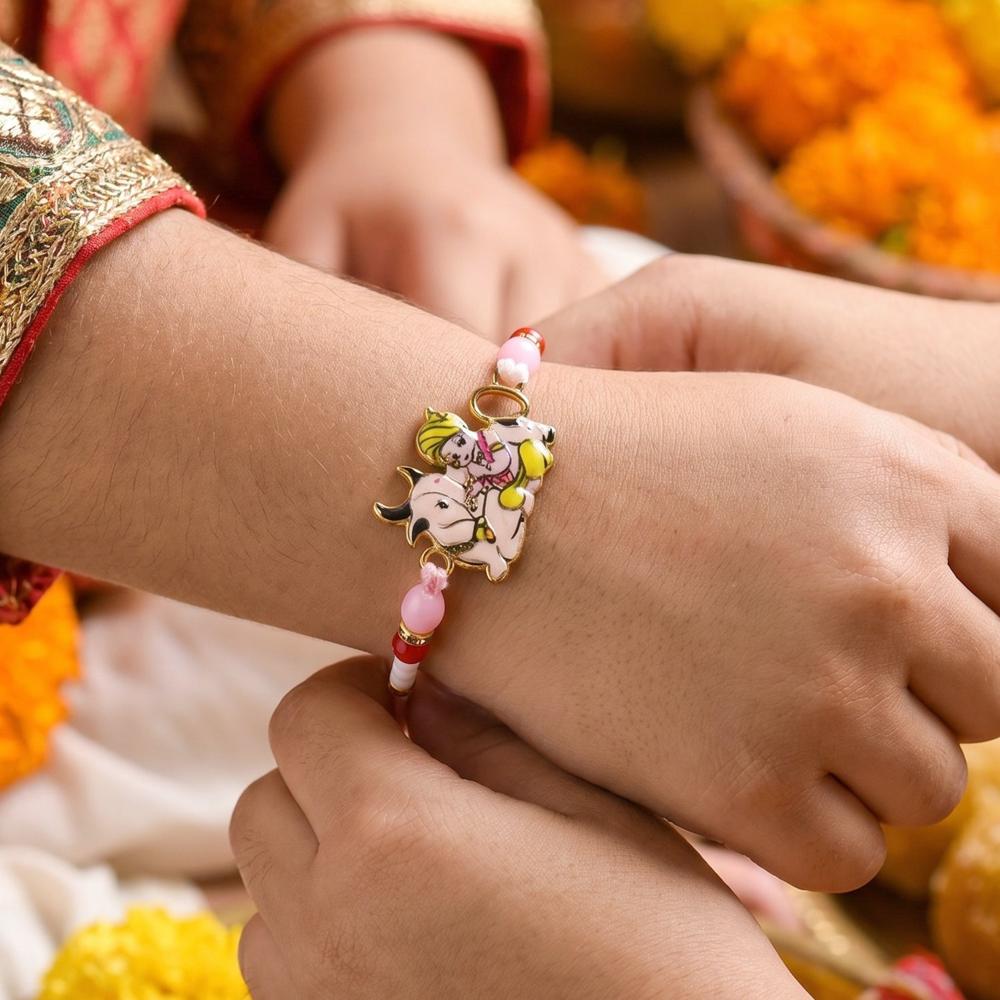 Krishna with Cow Designer Rakhi  Traditional & Comfortable for Brother