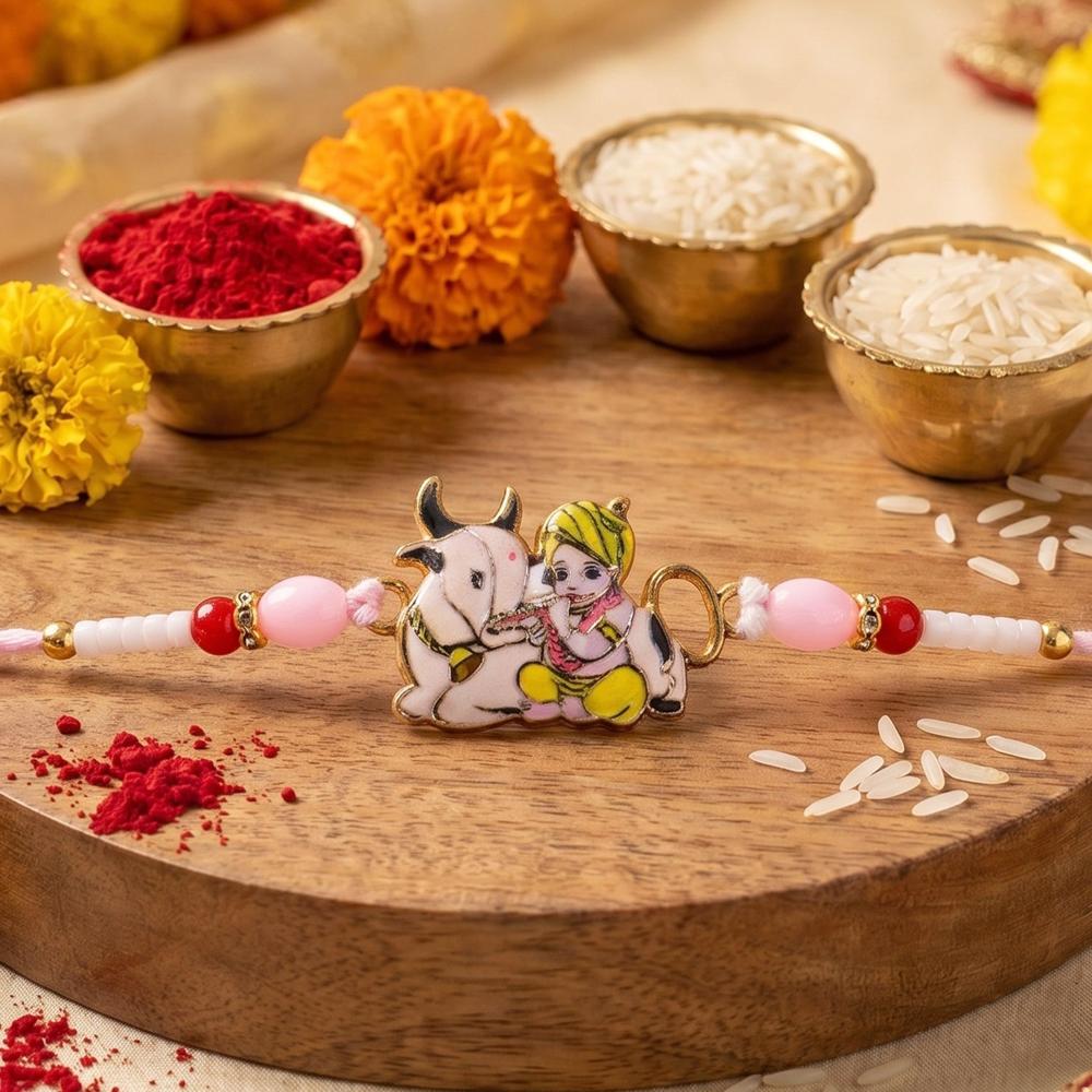 Krishna with Cow Designer Rakhi  Traditional & Comfortable for Brother