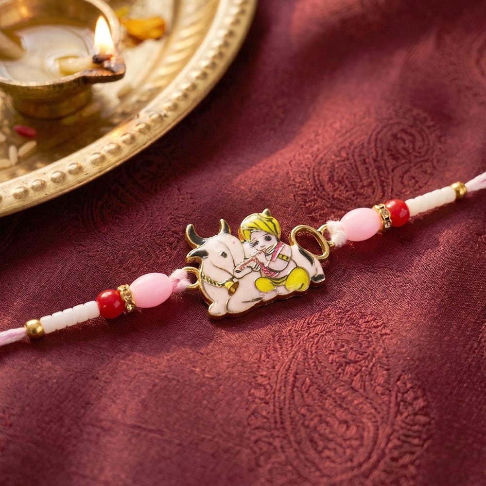 Krishna with Cow Designer Rakhi  Traditional & Comfortable for Brother
