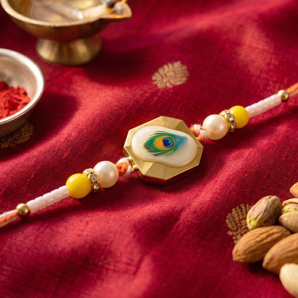 Peacock Feather Rakhi  Stylish Traditional Sibling Gift