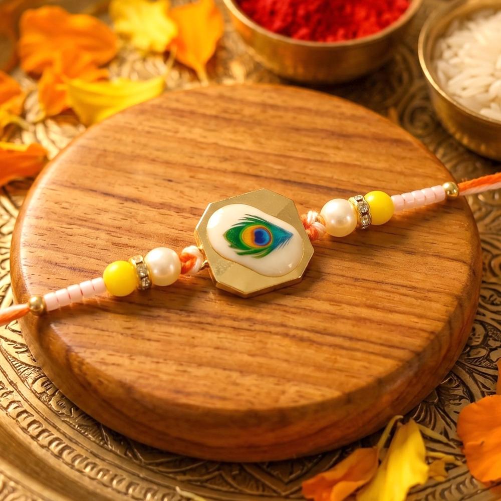 Peacock Feather Rakhi  Stylish Traditional Sibling Gift