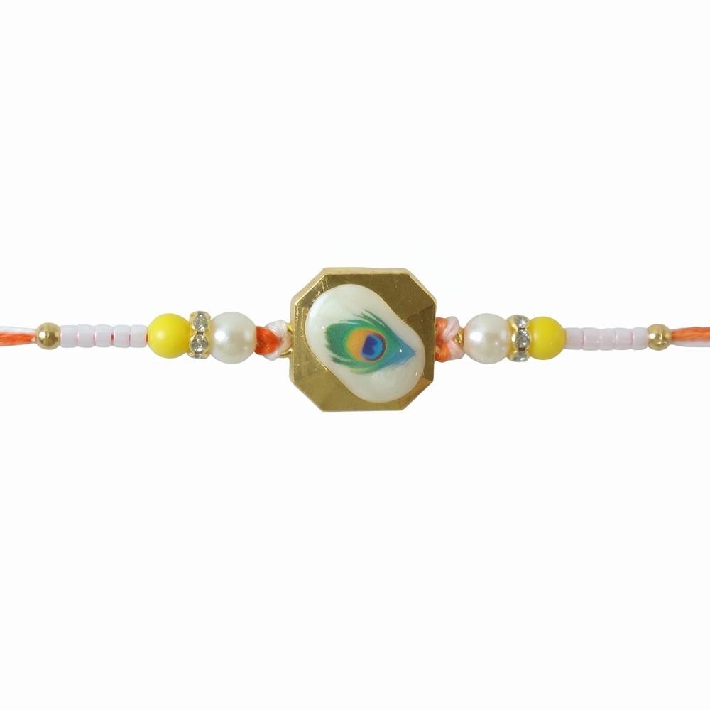 Peacock Feather Rakhi  Stylish Traditional Sibling Gift