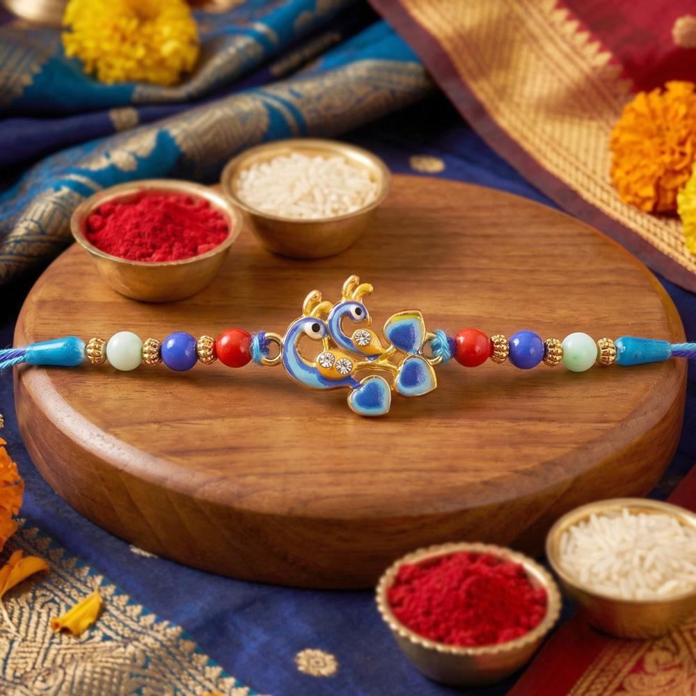 Rakhi  Elegant twin peacock designer festival ornament