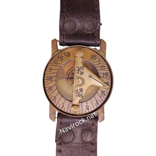 Vintage Antique Sundial Compass with Leather Band