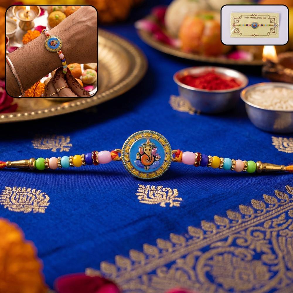 Lord Ganesha Rakhi  Elegant Designer Thread with Beads for Raksha Bandhan