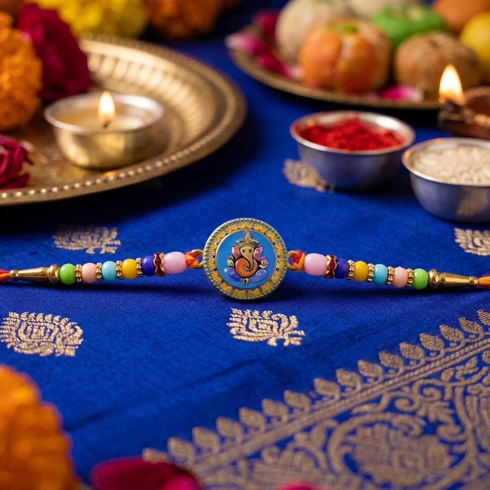 Lord Ganesha Rakhi  Elegant Designer Thread with Beads for Raksha Bandhan