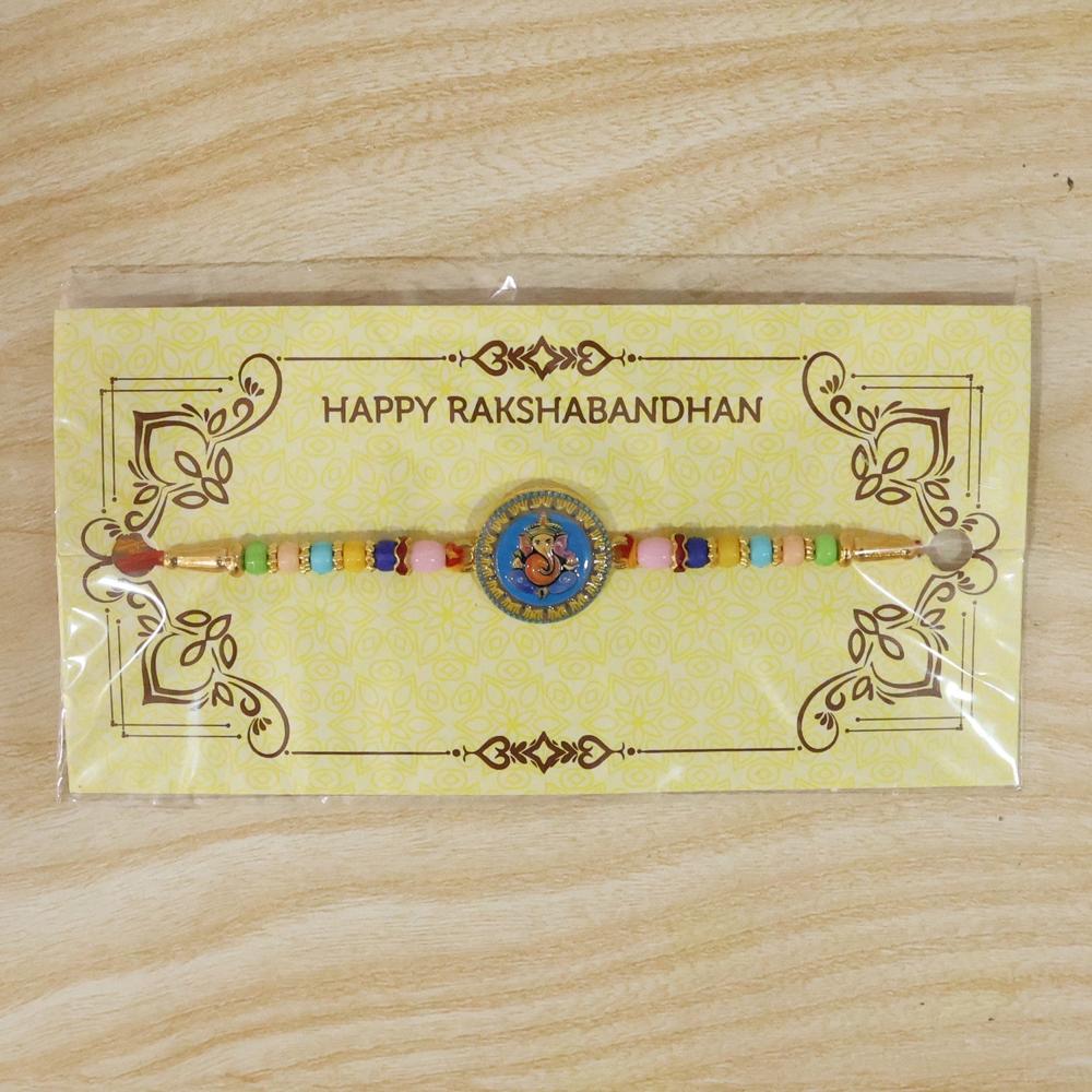 Lord Ganesha Rakhi  Elegant Designer Thread with Beads for Raksha Bandhan