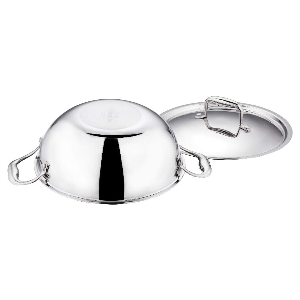 Vinod Platinum Triply Stainless Steel Extra Deep Kadai with Lid - 5 L, 28 cm | 2.5mm Thick Base, Even Heating, Less Oil Healthy Cooking, Heavy Bottom Induction Cookware Kadhai for Cooking & Frying