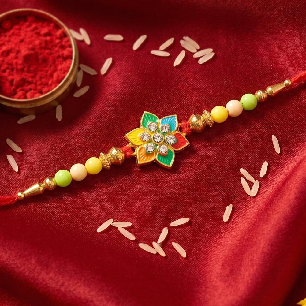 Multicolor Floral Star Kundan Rakhi  Unique Designer Gift for Brother
