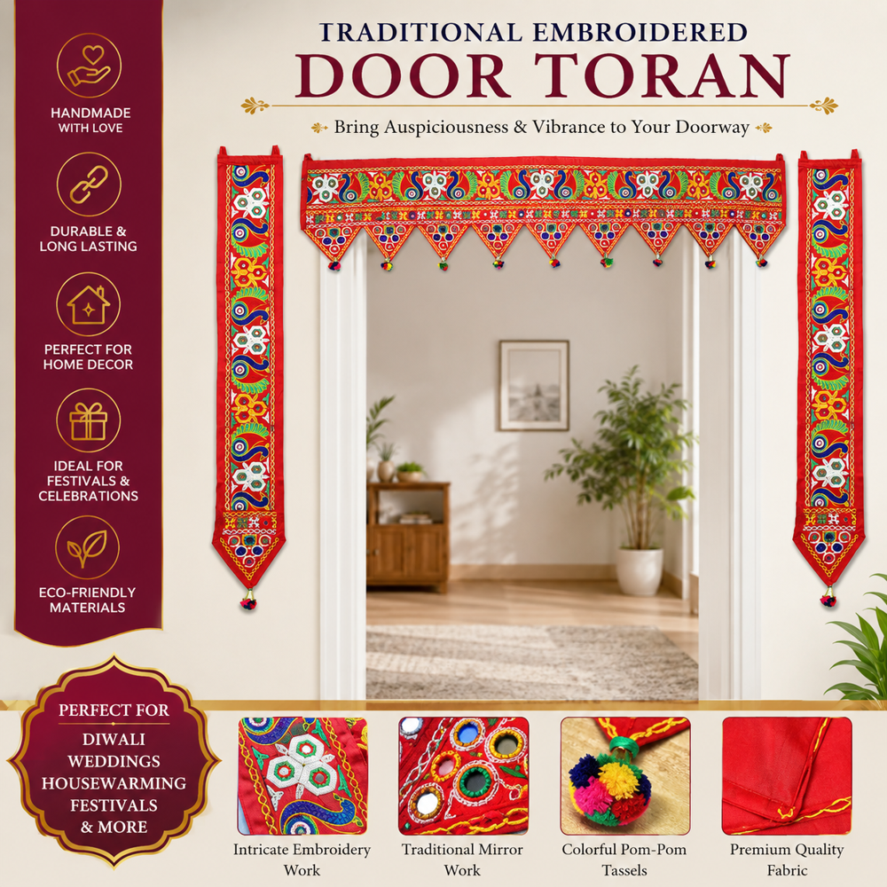 Krishna Handloom Handmade Toran For Main Door Decor E 28 - Color: Red