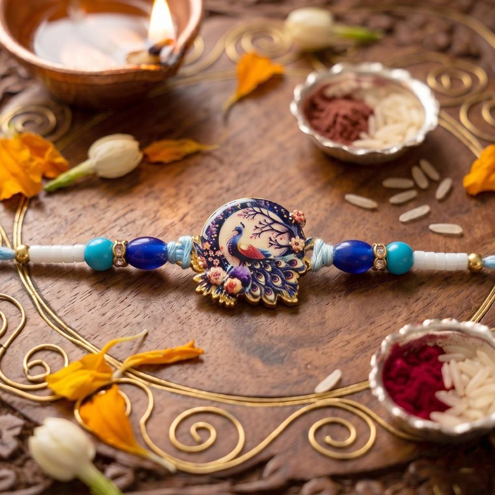 Rakhi  Royal Mughal Peacock Designer Charm for Brother