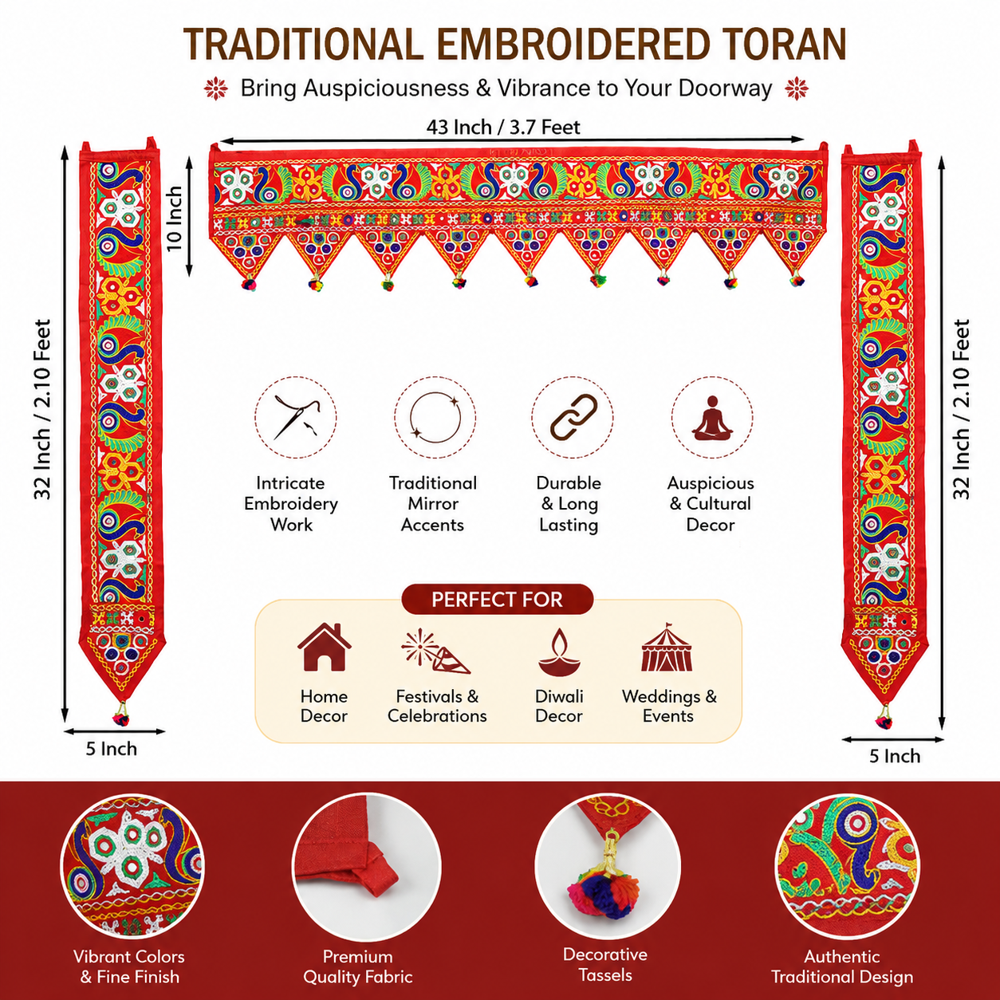 Krishna Handloom L Shape Door Toran For Festival Decoration E 29 - Color: Red