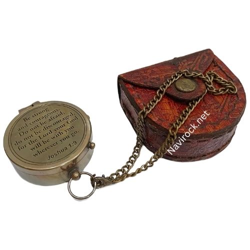 Be Strong and Courageous Do Not Be Afraid Brass Engraved Vintage Compass