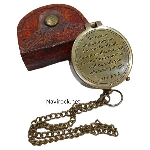 Be Strong and Courageous Do Not Be Afraid Brass Engraved Vintage Compass