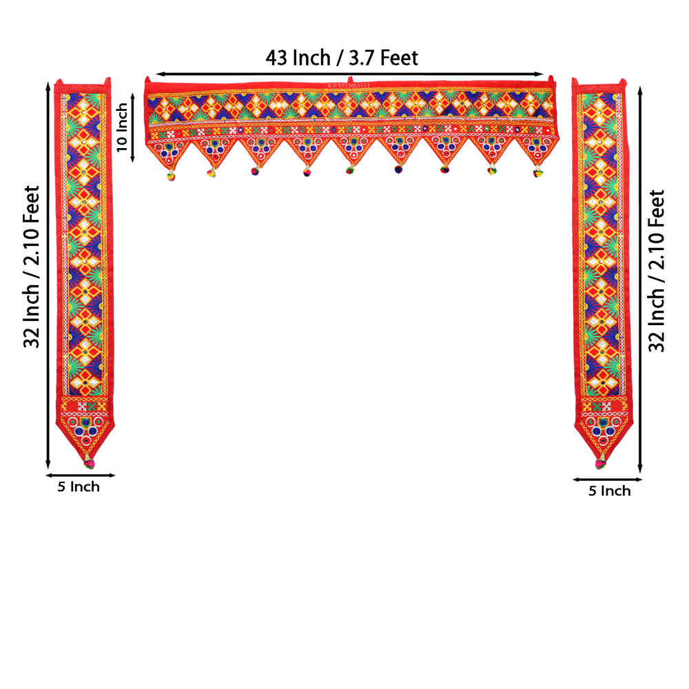 Krishna Handloom Gujarati Toran For Festival Decoration F 1 - Color: Red