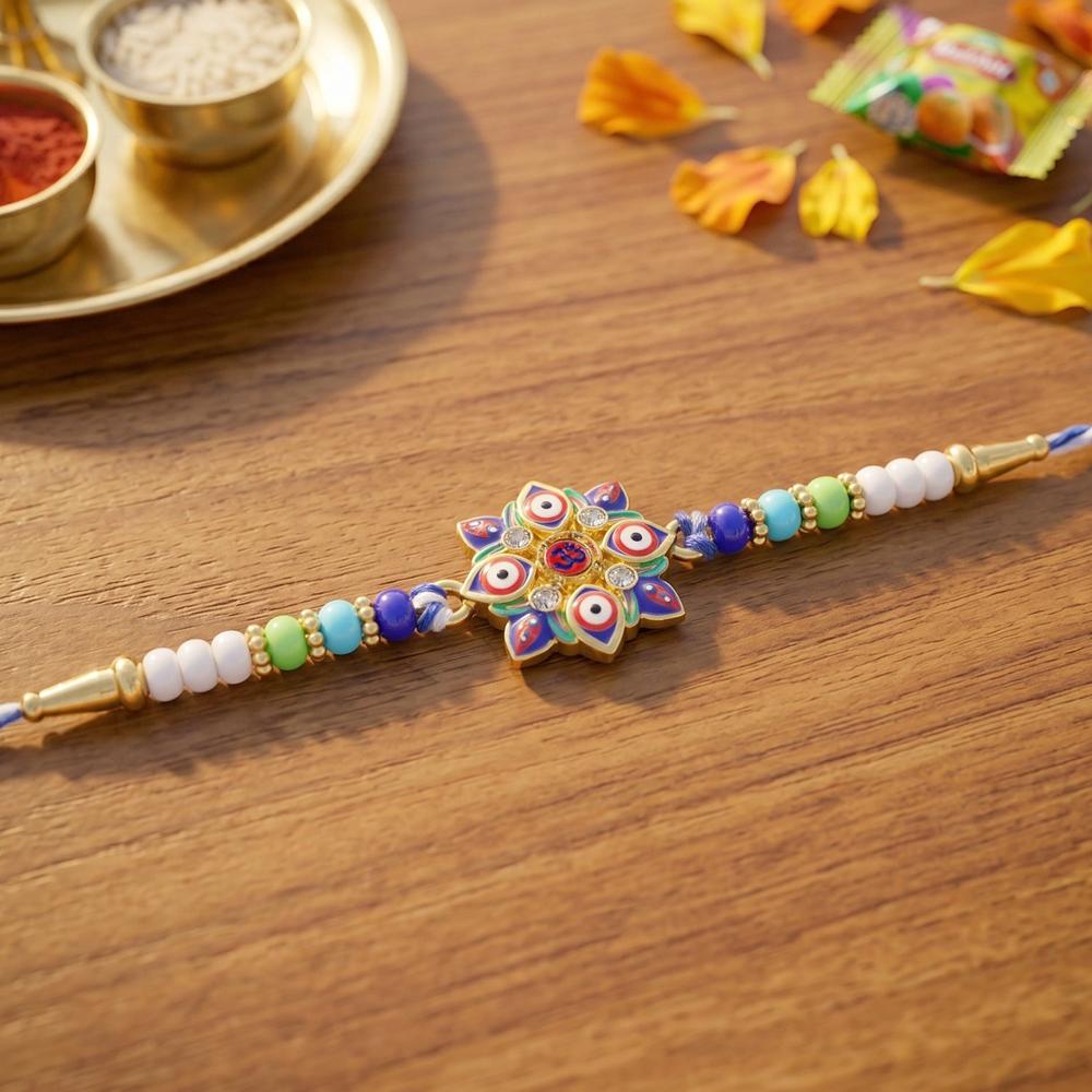 Evil Eye Om Star Rakhi Symbols Of Protection & Tradition - Color: Mix