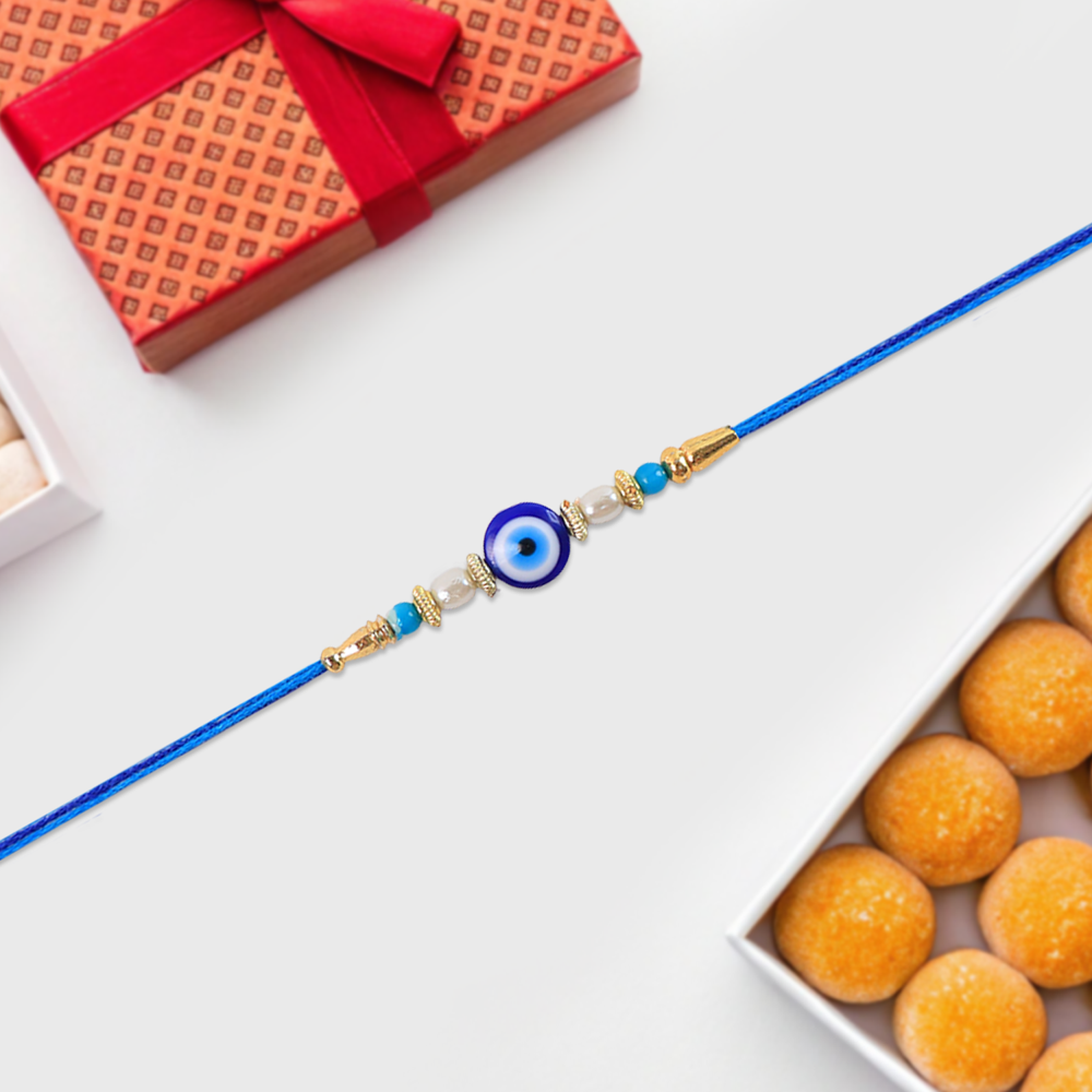 Blue Rakhi  Elegant Stone & Pearl Design for Brother